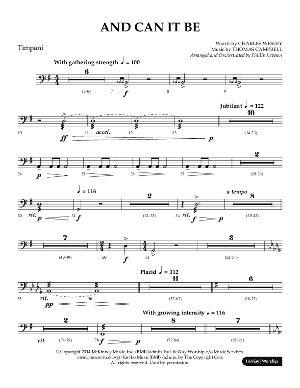 And Can It Be (Choral Anthem SATB) Timpani (Lifeway Choral / Arr. Phillip Keveren)