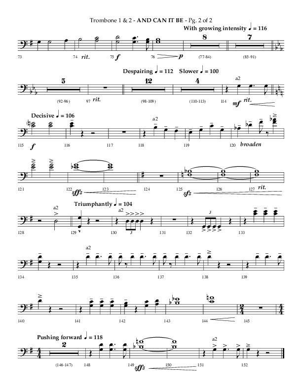 And Can It Be (Choral Anthem SATB) Trombone 1/2 (Lifeway Choral / Arr. Phillip Keveren)