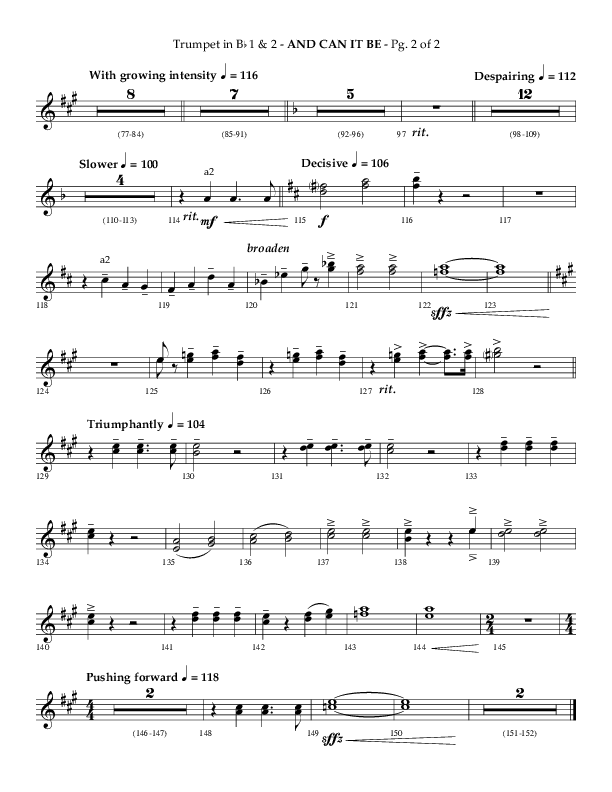 And Can It Be (Choral Anthem SATB) Trumpet 1,2 (Lifeway Choral / Arr. Phillip Keveren)