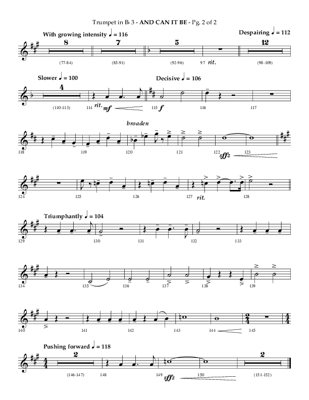 And Can It Be (Choral Anthem SATB) Trumpet 3 (Lifeway Choral / Arr. Phillip Keveren)