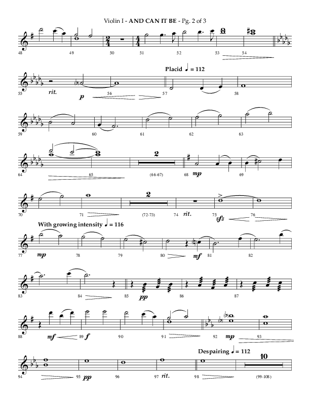 And Can It Be (Choral Anthem SATB) Violin 1 (Lifeway Choral / Arr. Phillip Keveren)