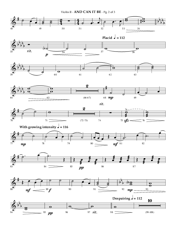 And Can It Be (Choral Anthem SATB) Violin 2 (Lifeway Choral / Arr. Phillip Keveren)