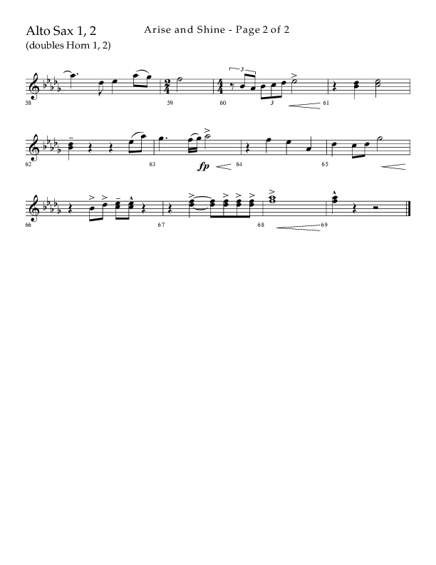 Arise And Shine (Choral Anthem SATB) Alto Sax 1/2 (Lifeway Choral / Arr. Kirk Kirkland / Orch. Camp Kirkland)