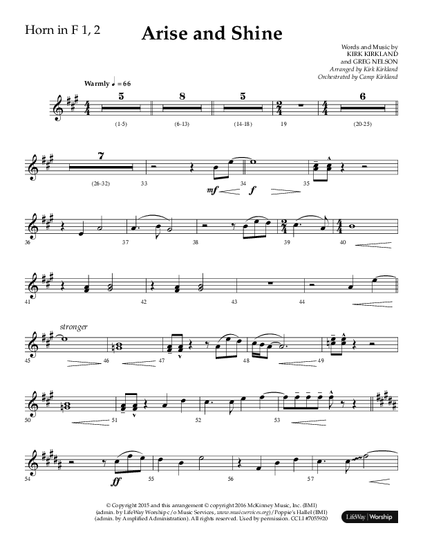 Arise And Shine (Choral Anthem SATB) French Horn 1/2 (Lifeway Choral / Arr. Kirk Kirkland / Orch. Camp Kirkland)