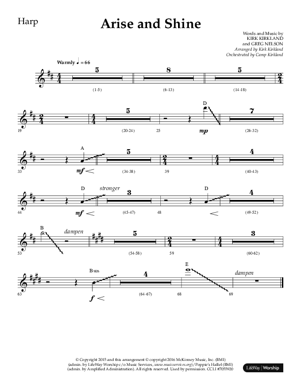 Arise And Shine (Choral Anthem SATB) Harp (Lifeway Choral / Arr. Kirk Kirkland / Orch. Camp Kirkland)