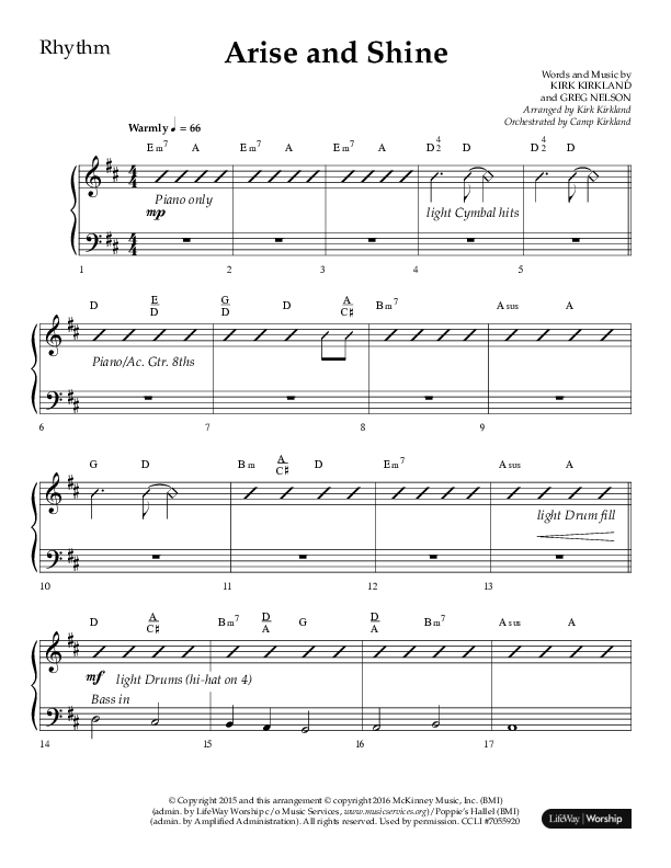 Arise And Shine (Choral Anthem SATB) Lead Melody & Rhythm (Lifeway Choral / Arr. Kirk Kirkland / Orch. Camp Kirkland)