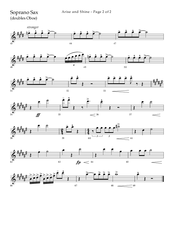 Arise And Shine (Choral Anthem SATB) Soprano Sax (Lifeway Choral / Arr. Kirk Kirkland / Orch. Camp Kirkland)