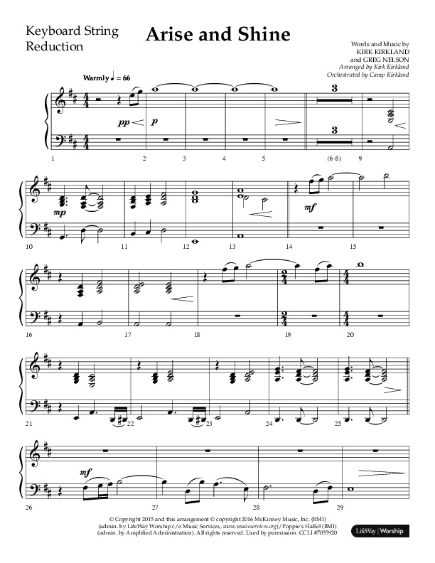 Arise And Shine (Choral Anthem SATB) String Reduction (Lifeway Choral / Arr. Kirk Kirkland / Orch. Camp Kirkland)