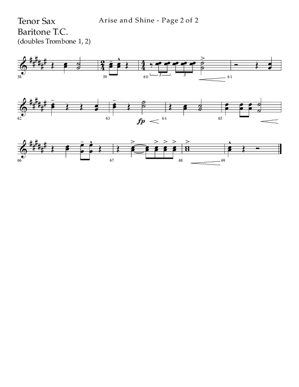 Arise And Shine (Choral Anthem SATB) Tenor Sax/Baritone T.C. (Lifeway Choral / Arr. Kirk Kirkland / Orch. Camp Kirkland)