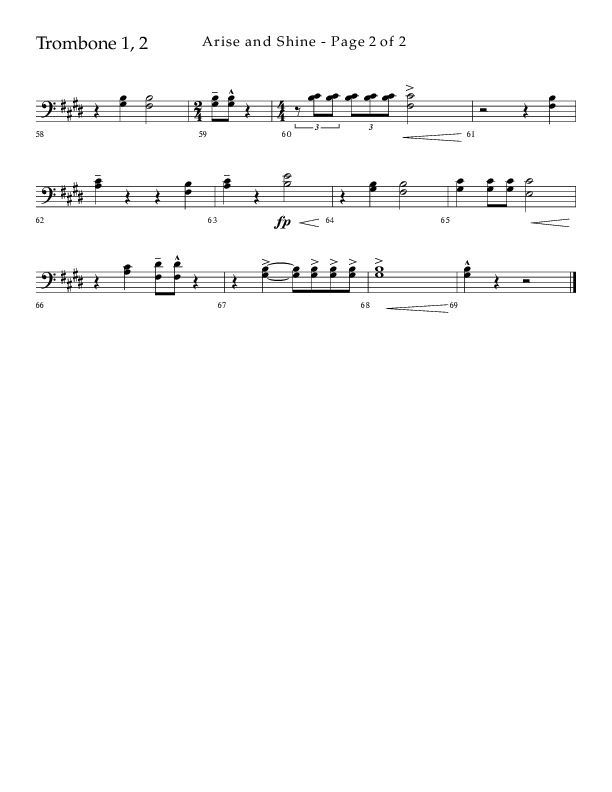Arise And Shine (Choral Anthem SATB) Trombone 1/2 (Lifeway Choral / Arr. Kirk Kirkland / Orch. Camp Kirkland)