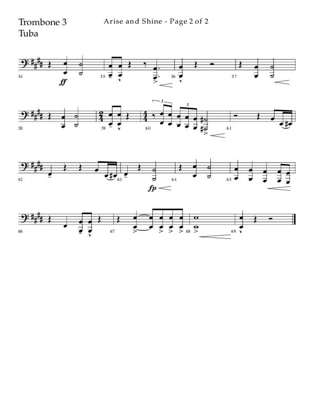 Arise And Shine (Choral Anthem SATB) Trombone 3/Tuba (Lifeway Choral / Arr. Kirk Kirkland / Orch. Camp Kirkland)