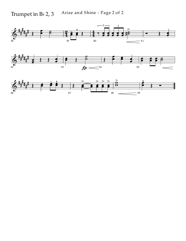 Arise And Shine (Choral Anthem SATB) Trumpet 2/3 (Lifeway Choral / Arr. Kirk Kirkland / Orch. Camp Kirkland)
