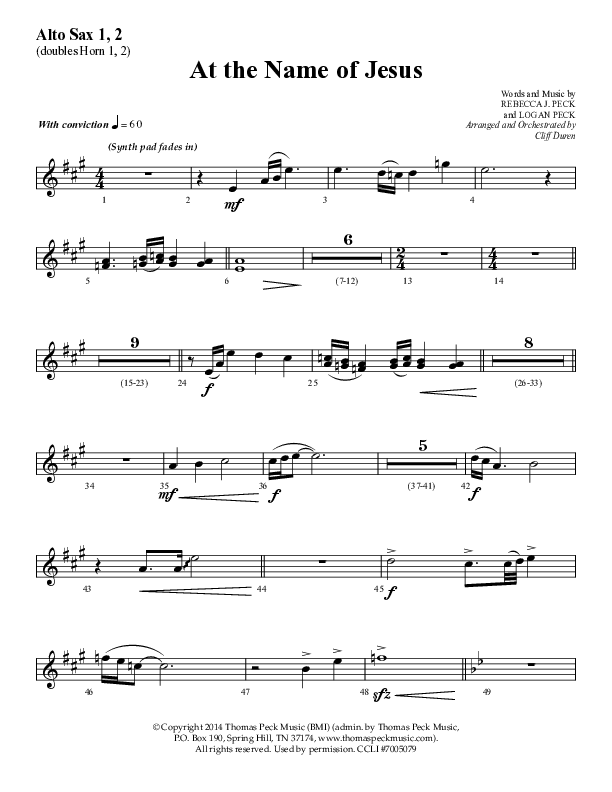 At The Name Of Jesus (Choral Anthem SATB) Alto Sax 1/2 (Lifeway Choral / Arr. Cliff Duren)