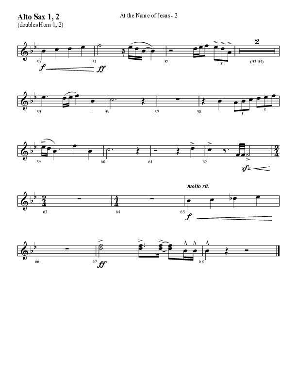 At The Name Of Jesus (Choral Anthem SATB) Alto Sax 1/2 (Lifeway Choral / Arr. Cliff Duren)