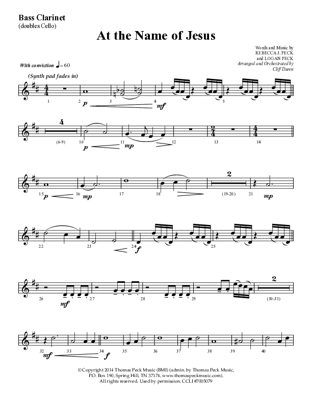 At The Name Of Jesus (Choral Anthem SATB) Bass Clarinet (Lifeway Choral / Arr. Cliff Duren)