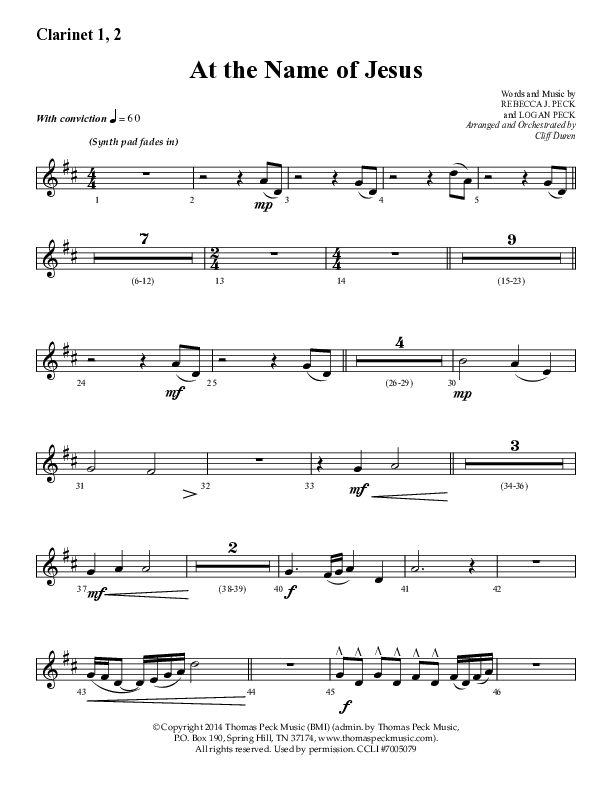 At The Name Of Jesus (Choral Anthem SATB) Clarinet 1/2 (Lifeway Choral / Arr. Cliff Duren)