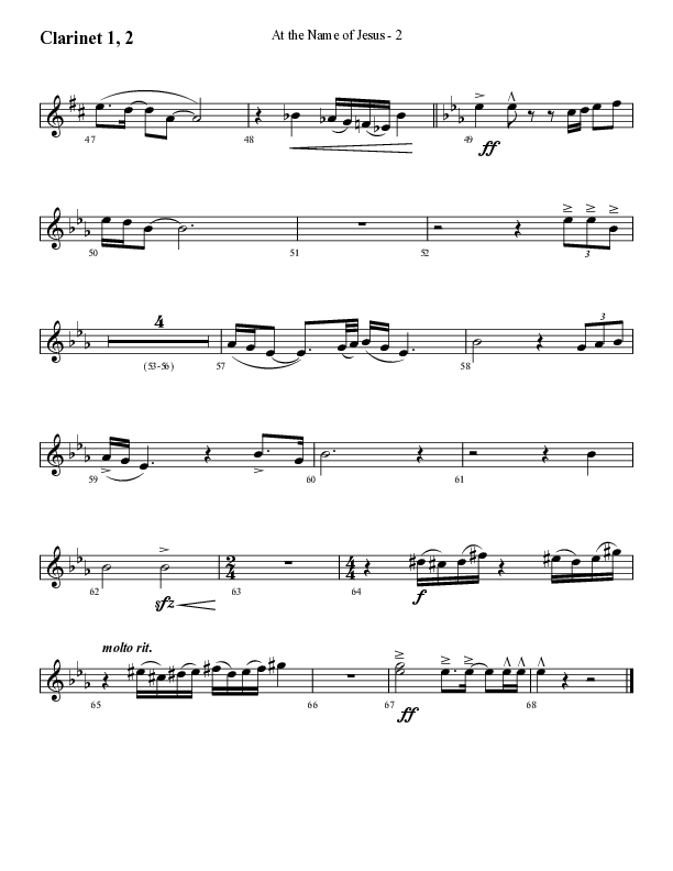 At The Name Of Jesus (Choral Anthem SATB) Clarinet 1/2 (Lifeway Choral / Arr. Cliff Duren)