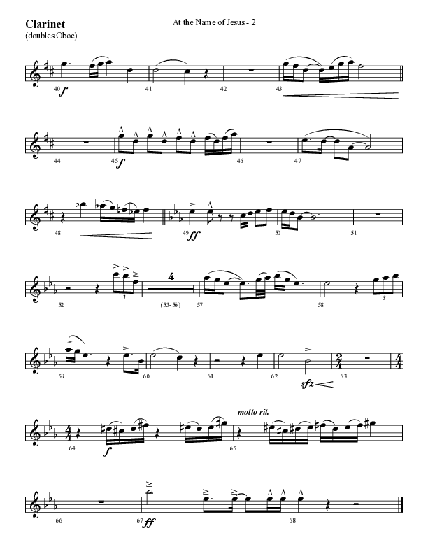 At The Name Of Jesus (Choral Anthem SATB) Clarinet (Lifeway Choral / Arr. Cliff Duren)