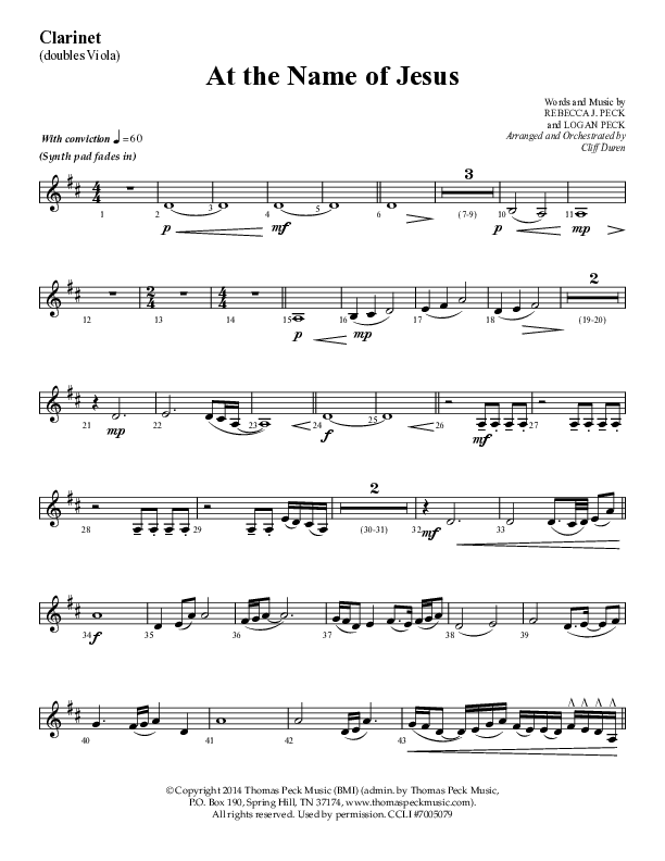 At The Name Of Jesus (Choral Anthem SATB) Clarinet (Lifeway Choral / Arr. Cliff Duren)