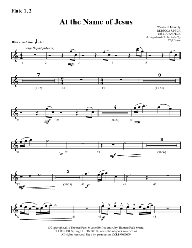 At The Name Of Jesus (Choral Anthem SATB) Flute 1/2 (Lifeway Choral / Arr. Cliff Duren)