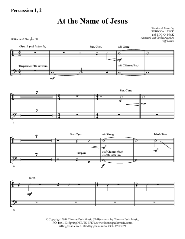 At The Name Of Jesus (Choral Anthem SATB) Percussion 1/2 (Lifeway Choral / Arr. Cliff Duren)