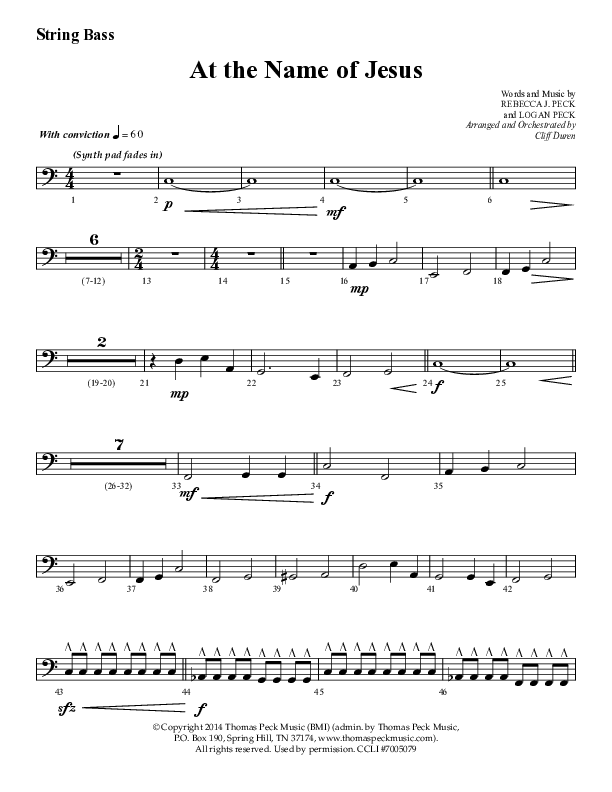 At The Name Of Jesus (Choral Anthem SATB) String Bass (Lifeway Choral / Arr. Cliff Duren)