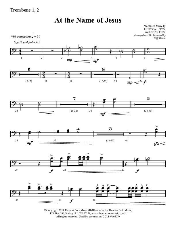 At The Name Of Jesus (Choral Anthem SATB) Trombone 1/2 (Lifeway Choral / Arr. Cliff Duren)