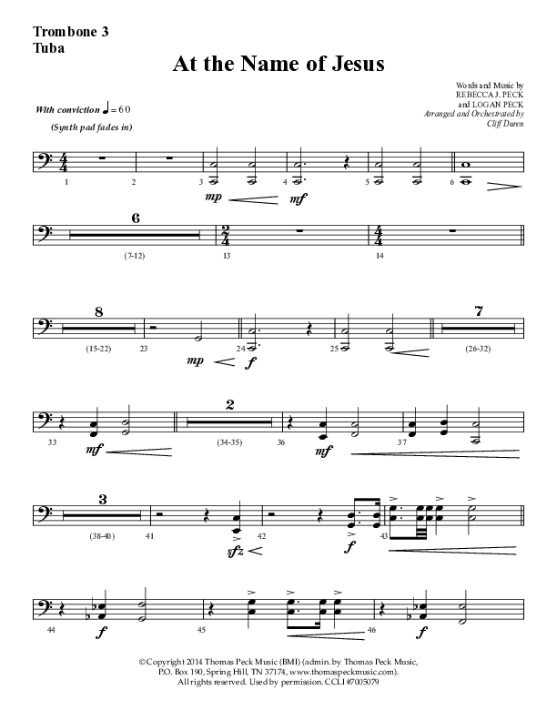 At The Name Of Jesus (Choral Anthem SATB) Trombone 3/Tuba (Lifeway Choral / Arr. Cliff Duren)