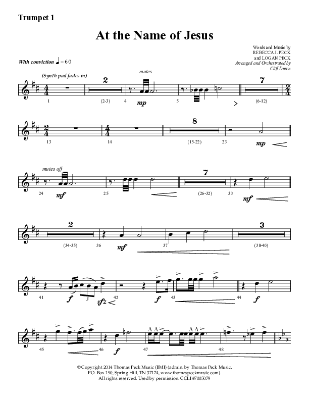 At The Name Of Jesus (Choral Anthem SATB) Trumpet 1 (Lifeway Choral / Arr. Cliff Duren)