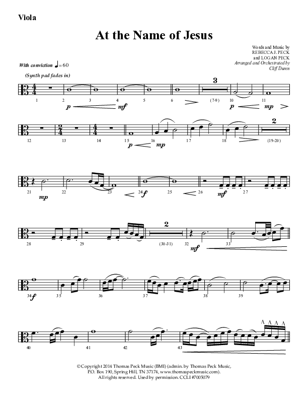 At The Name Of Jesus (Choral Anthem SATB) Viola (Lifeway Choral / Arr. Cliff Duren)
