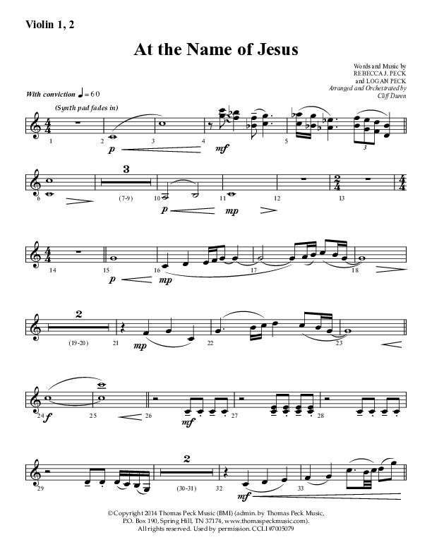 At The Name Of Jesus (Choral Anthem SATB) Violin Sheet Music PDF