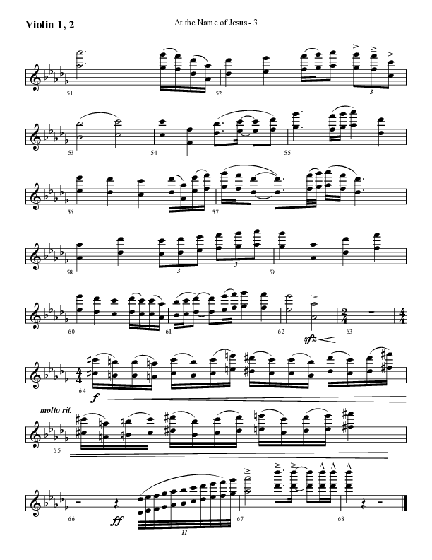 At The Name Of Jesus (Choral Anthem SATB) Violin 1/2 (Lifeway Choral / Arr. Cliff Duren)