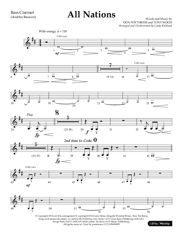 All Nations (Choral Anthem SATB) Bass Clarinet (Lifeway Choral / Arr. Camp Kirkland)