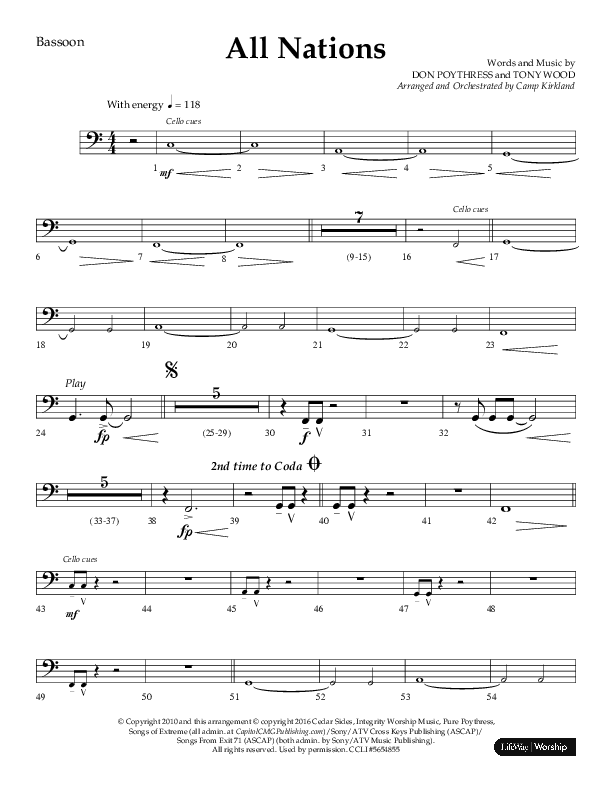 All Nations (Choral Anthem SATB) Bassoon (Lifeway Choral / Arr. Camp Kirkland)