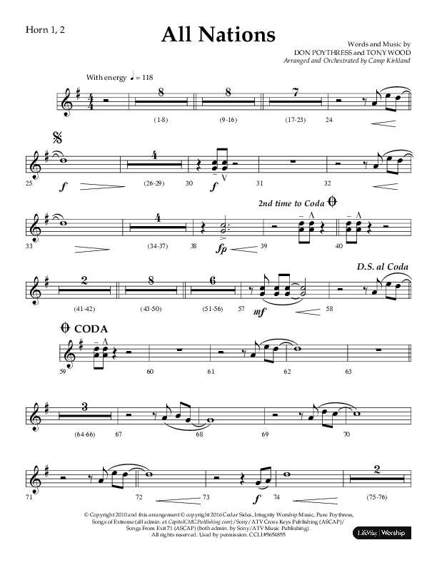 All Nations (Choral Anthem SATB) French Horn 1/2 (Lifeway Choral / Arr. Camp Kirkland)