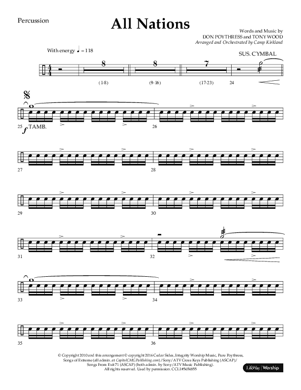 All Nations (Choral Anthem SATB) Percussion (Lifeway Choral / Arr. Camp Kirkland)