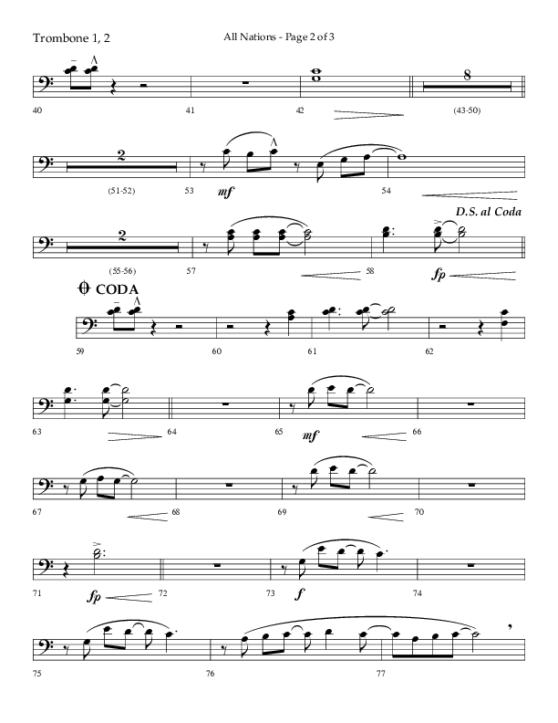 All Nations (Choral Anthem SATB) Trombone 1/2 (Lifeway Choral / Arr. Camp Kirkland)