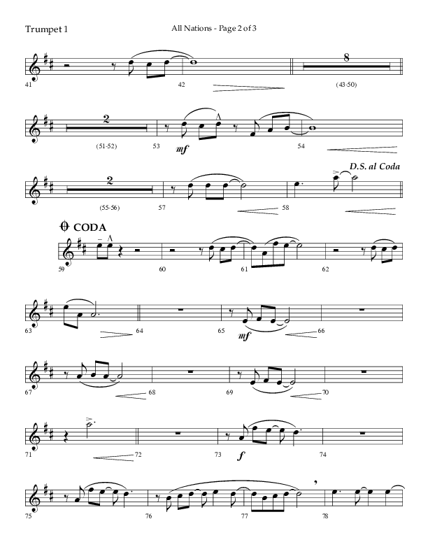 All Nations (Choral Anthem SATB) Trumpet 1 (Lifeway Choral / Arr. Camp Kirkland)