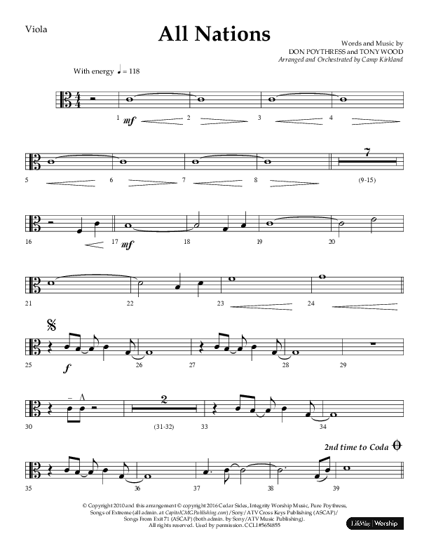 All Nations (Choral Anthem SATB) Viola (Lifeway Choral / Arr. Camp Kirkland)