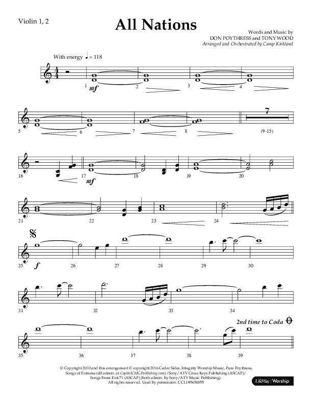 All Nations (Choral Anthem SATB) Violin 1/2 (Lifeway Choral / Arr. Camp Kirkland)
