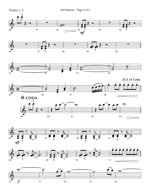 All Nations (Choral Anthem SATB) Violin 1/2 (Lifeway Choral / Arr. Camp Kirkland)