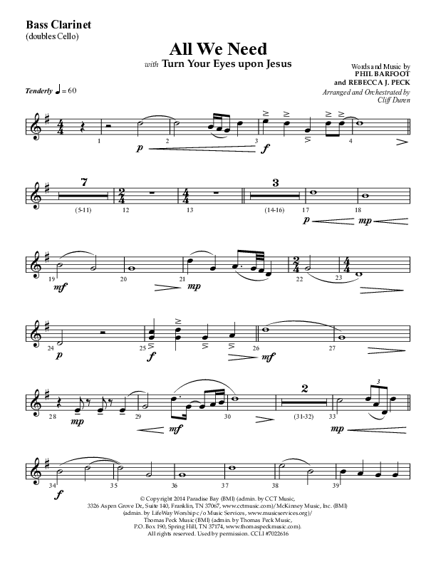 All We Need with Turn Your Eyes Upon Jesus (Choral Anthem SATB) Bass Clarinet (Lifeway Choral / Arr. Cliff Duren)