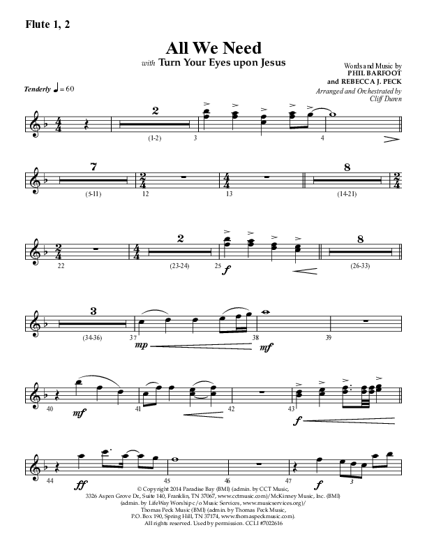 All We Need with Turn Your Eyes Upon Jesus (Choral Anthem SATB) Flute 1/2 (Lifeway Choral / Arr. Cliff Duren)