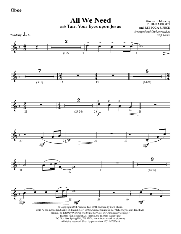 All We Need with Turn Your Eyes Upon Jesus (Choral Anthem SATB) Oboe (Lifeway Choral / Arr. Cliff Duren)