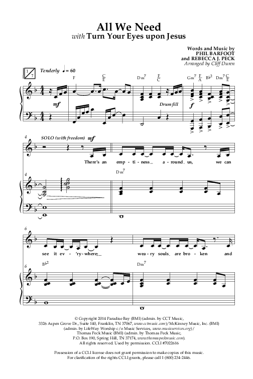 All We Need with Turn Your Eyes Upon Jesus (Choral Anthem SATB) Anthem (SATB/Piano) (Lifeway Choral / Arr. Cliff Duren)