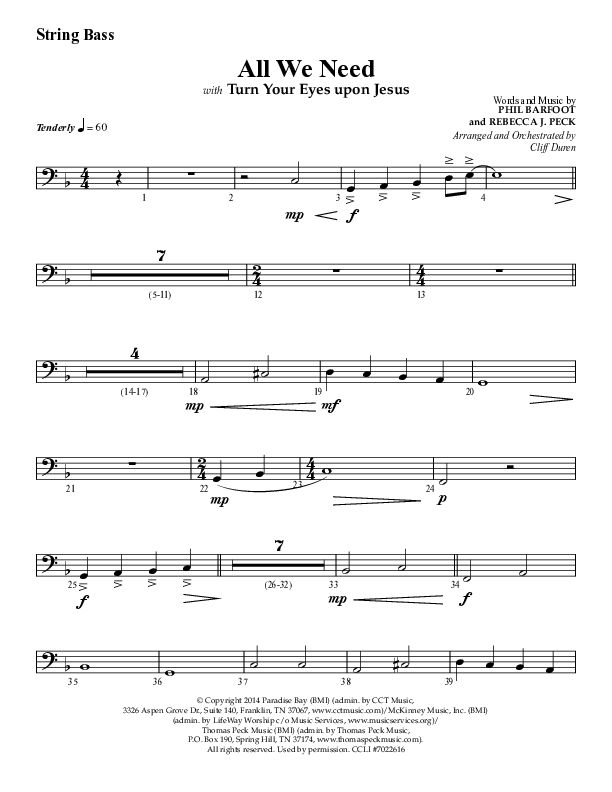All We Need with Turn Your Eyes Upon Jesus (Choral Anthem SATB) String Bass (Lifeway Choral / Arr. Cliff Duren)
