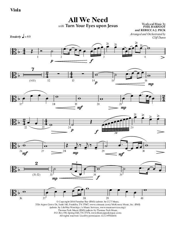 All We Need with Turn Your Eyes Upon Jesus (Choral Anthem SATB) Viola (Lifeway Choral / Arr. Cliff Duren)