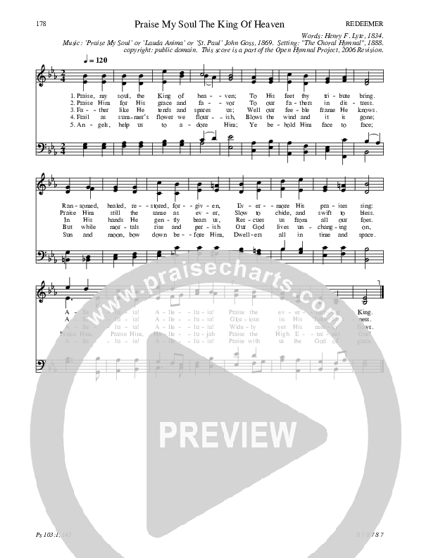Praise My Soul The King Of Heaven Hymn Sheet (SATB) (Traditional Hymn)