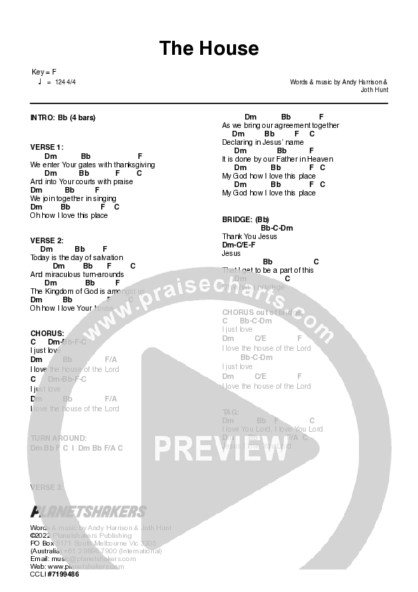 The House (Live) Chord Chart (Planetshakers)