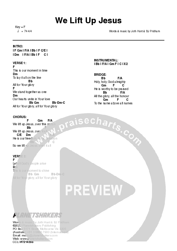 We Lift Up Jesus (Live) Chord Chart (Planetshakers)